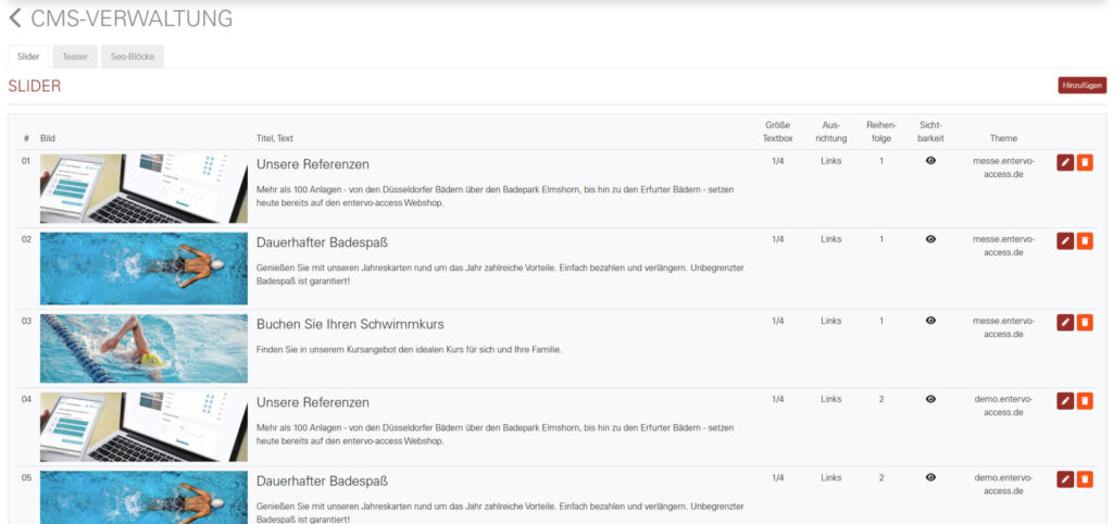 CMS Verwaltung Startseite
