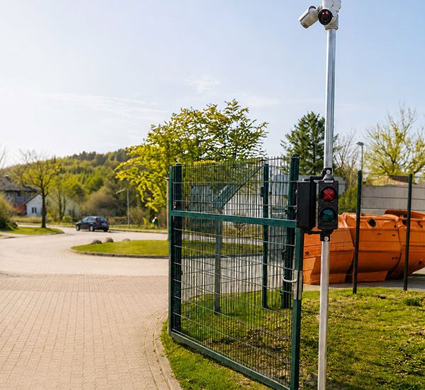 Einfahrt Weertstoffhof mit Rolltor und Kamera